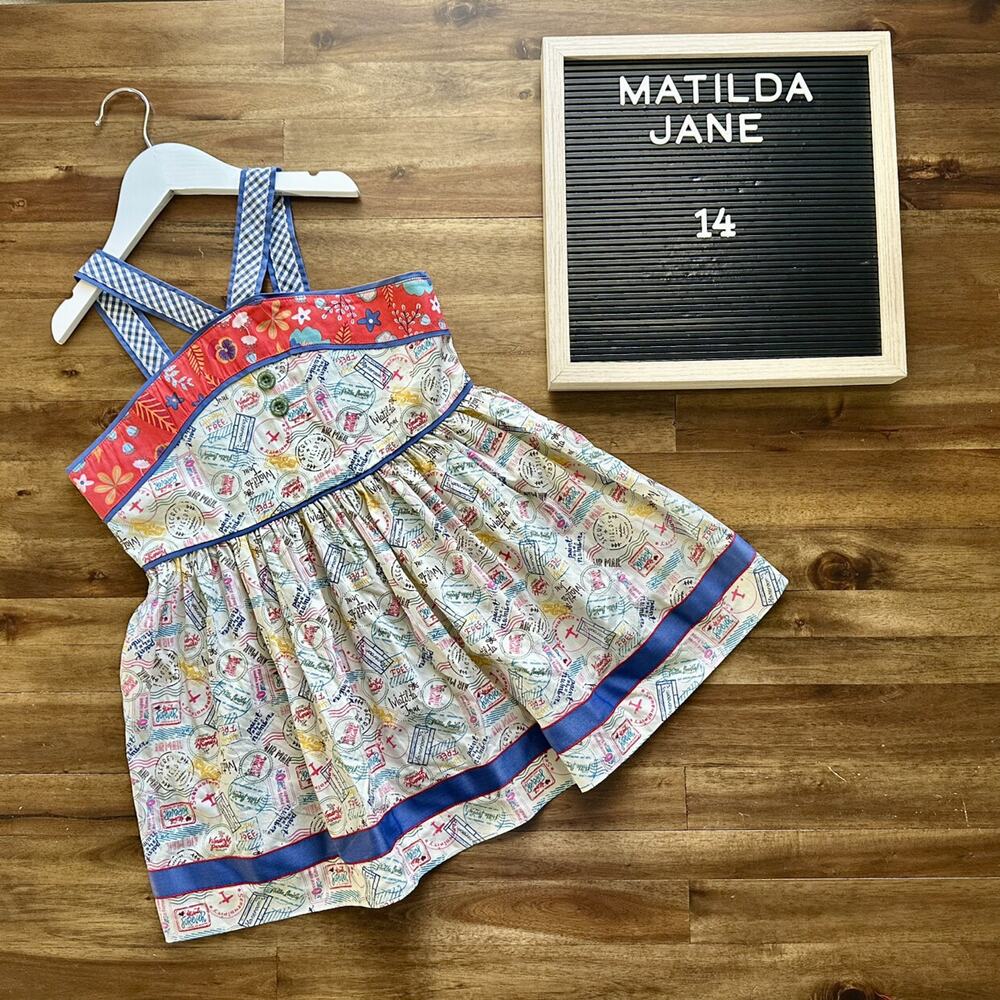 NEW Matilda Jane Camp MJC Around The World Sleeveless Tunic Top Blue Gingham 14